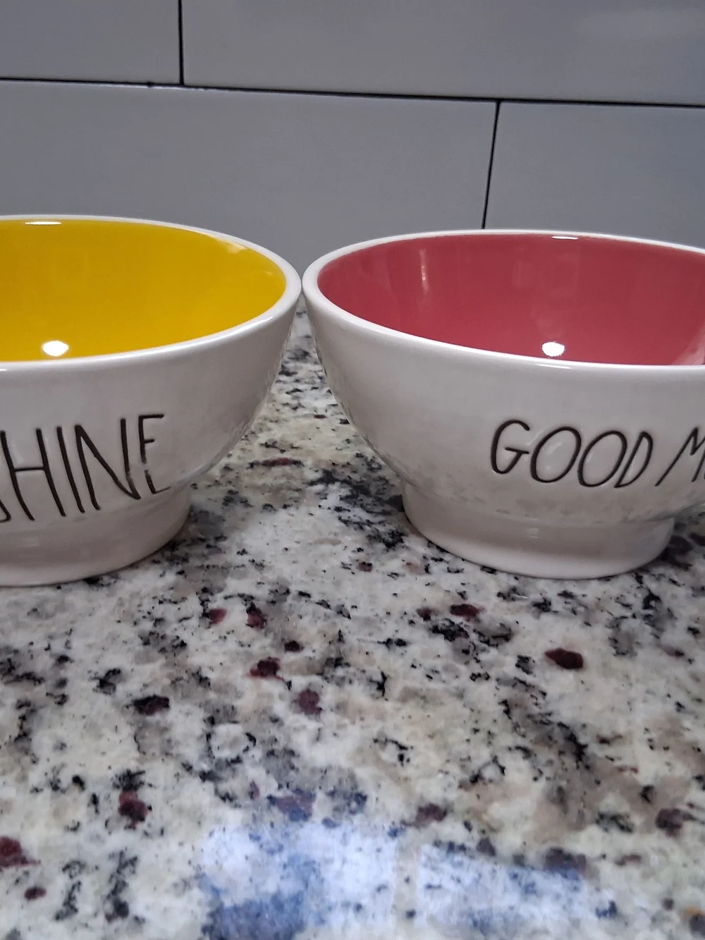 Rae Dunn Yellow and Pink Interior Ceramic Bowls Set of 2 Sunshine Good Morning